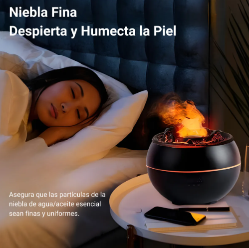 Difusor Aroma Portátil Humidificador Luz Led Efecto Llama