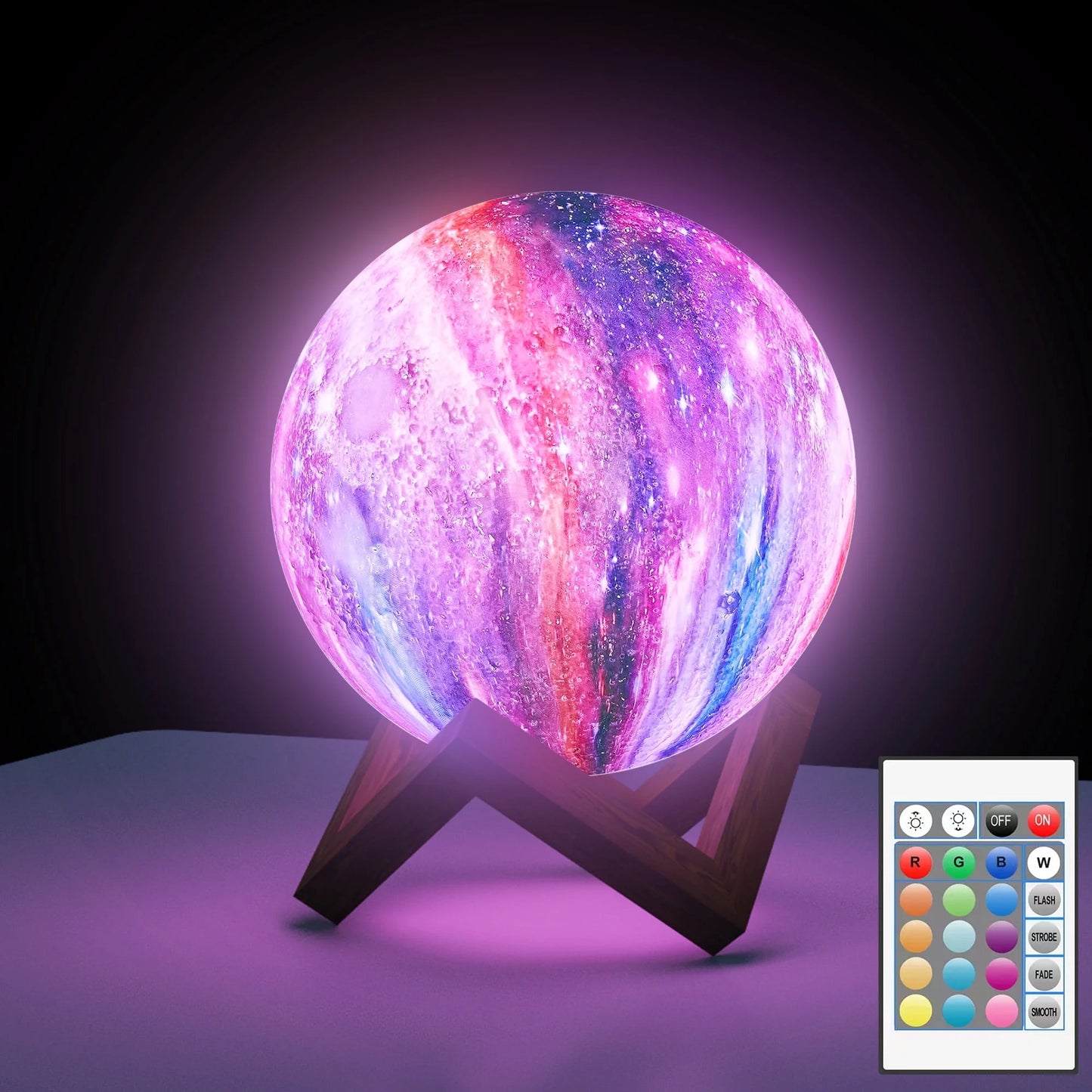 4.8Inch Galaxy Moonlight Night Light for Adults Kids, 16Colors/3D Printing Moon Lamp Night Lamp for Kids Bedroom Decor