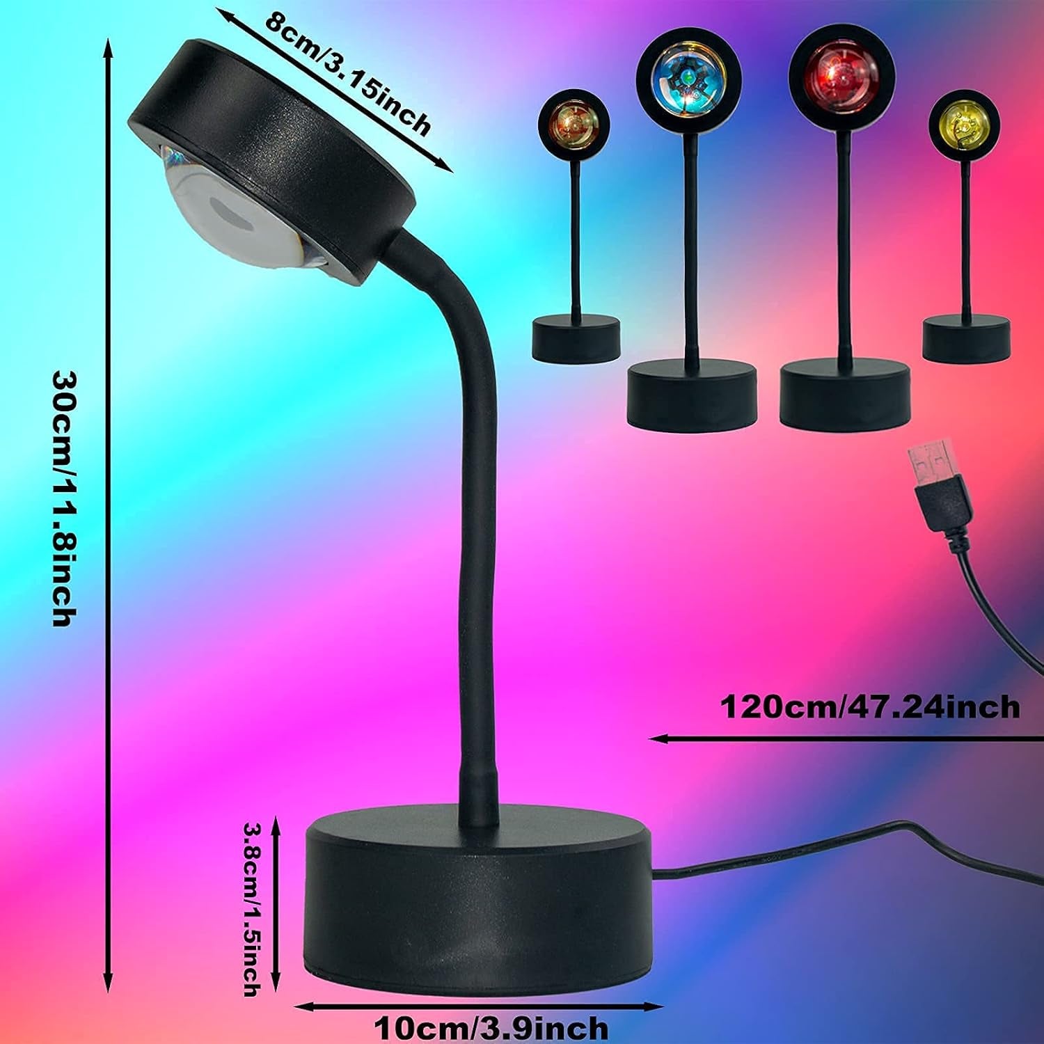 Sunset Projection Lamp LED Night Light, 360 Degree Rotation Rainbow Projector Light Floor Lamp, USB Romantic Visual Modern Stand for Bedroom Living Room Decor(Rainbow)