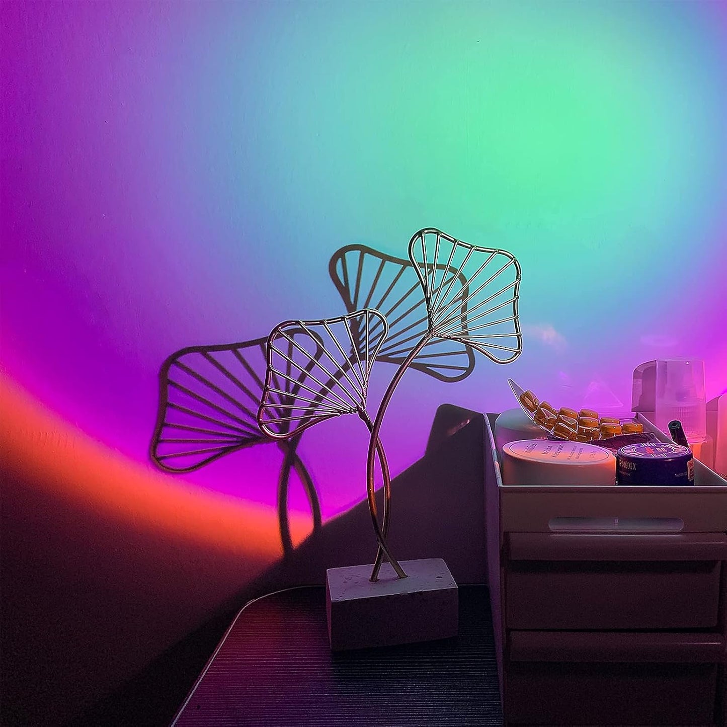 Sunset Projection Lamp LED Night Light, 360 Degree Rotation Rainbow Projector Light Floor Lamp, USB Romantic Visual Modern Stand for Bedroom Living Room Decor(Rainbow)