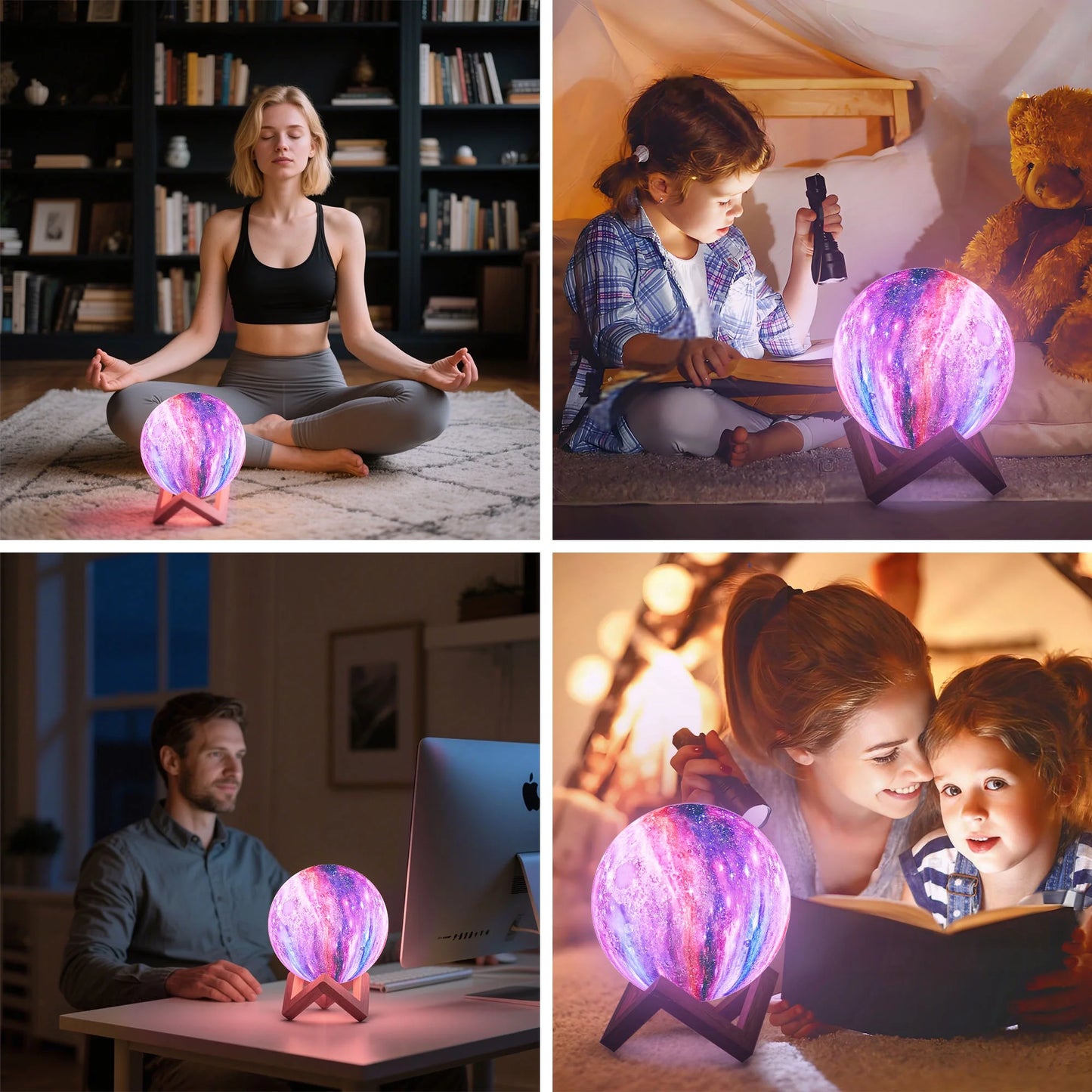 4.8Inch Galaxy Moonlight Night Light for Adults Kids, 16Colors/3D Printing Moon Lamp Night Lamp for Kids Bedroom Decor