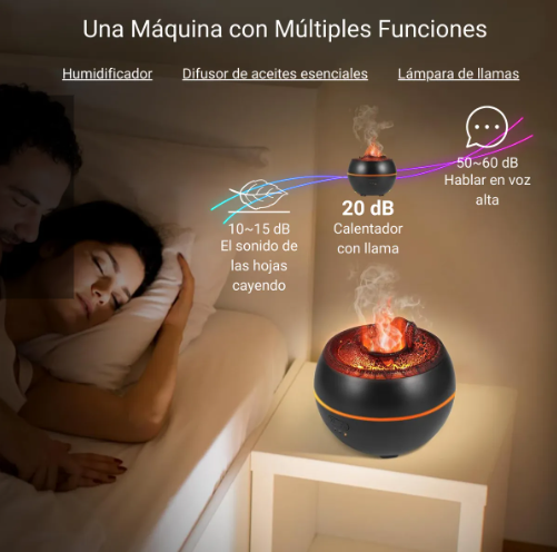 Difusor Aroma Portátil Humidificador Luz Led Efecto Llama