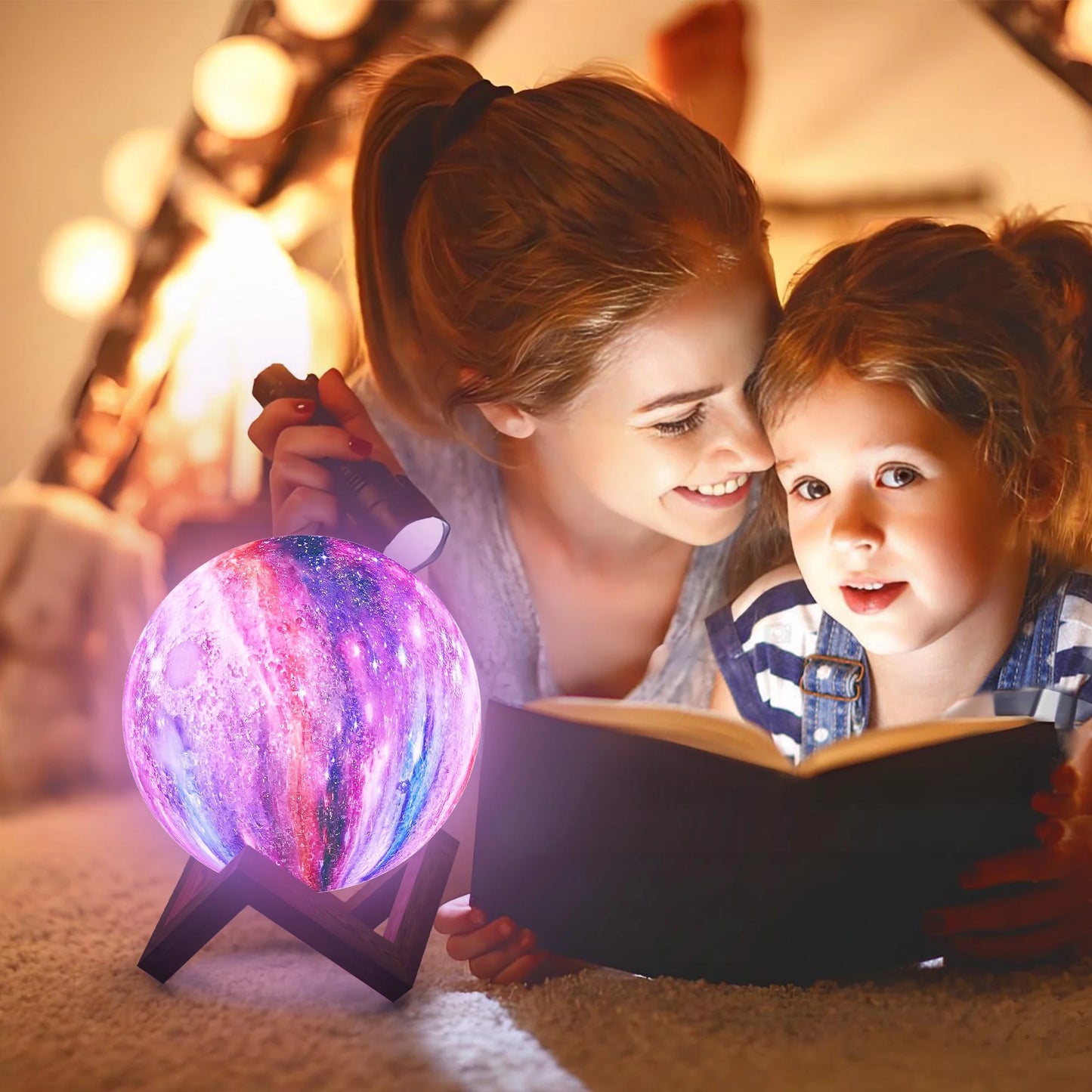 4.8Inch Galaxy Moonlight Night Light for Adults Kids, 16Colors/3D Printing Moon Lamp Night Lamp for Kids Bedroom Decor