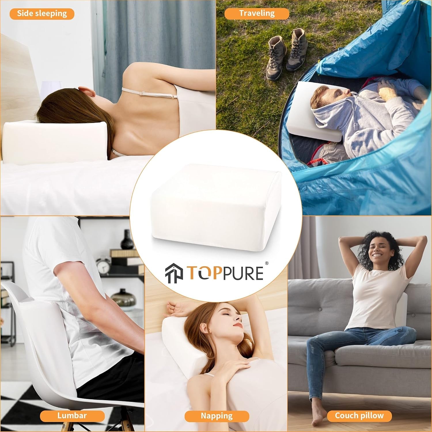 Cube Memory Foam Pillow for Side Sleepers (12"/12"/5" Extra Soft), Cervical Pillow for Neck Pain, Coach Pillow, Travel Pillow, Pillowcase Removeable and Washable, White