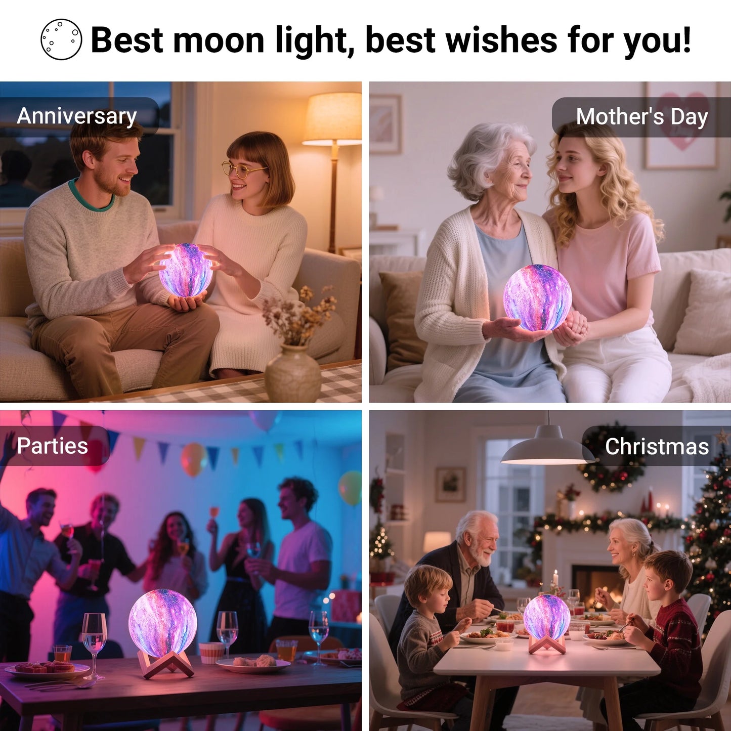 4.8Inch Galaxy Moonlight Night Light for Adults Kids, 16Colors/3D Printing Moon Lamp Night Lamp for Kids Bedroom Decor