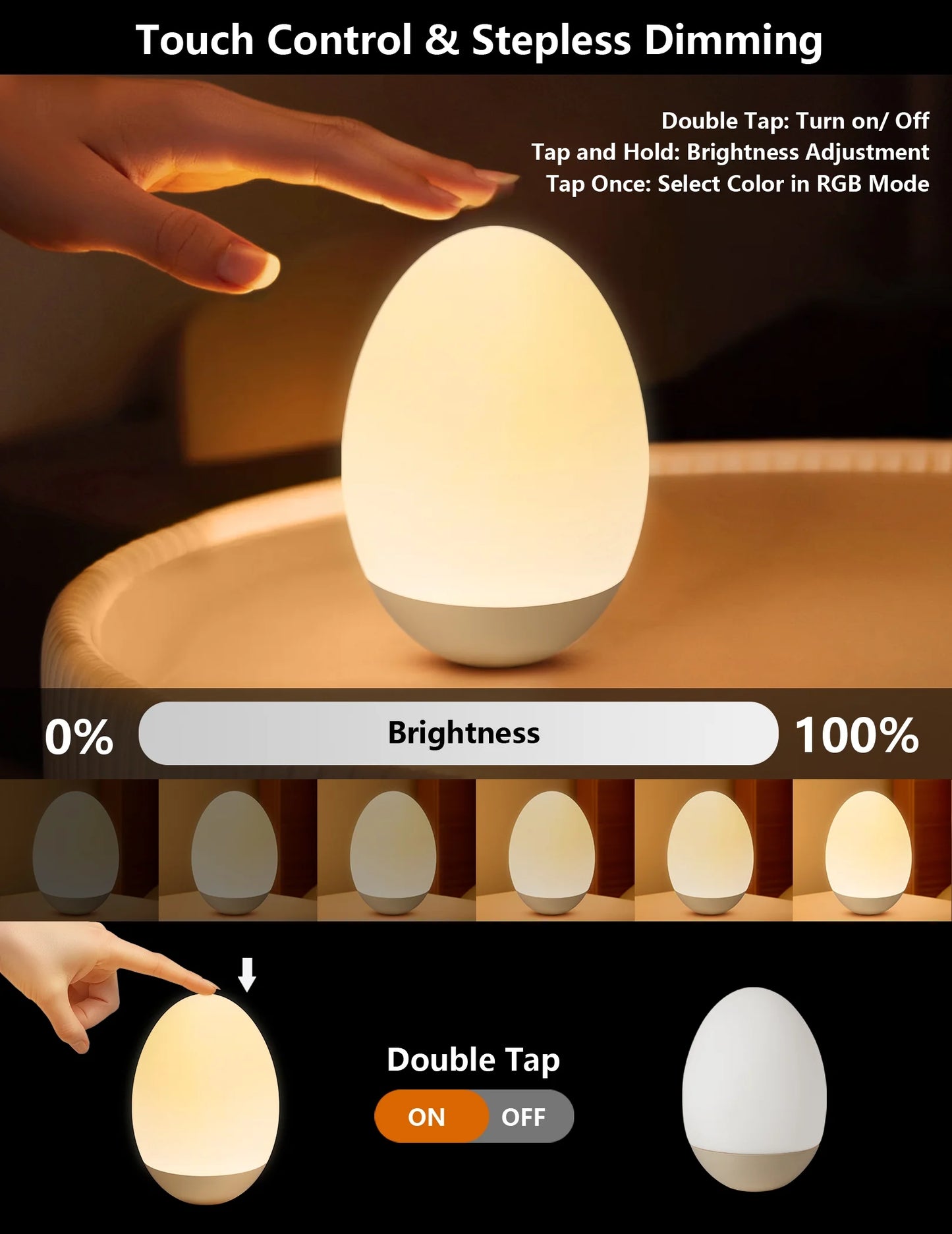 Egg Night Light for Kids, Baby Nursery Night Light with 7 Colors & Dimming, Rechargeable Toddler Night Light with Timer, Touch Control & Memory Function, Bpa-Free Soothing Egg Lamp for Bedroom